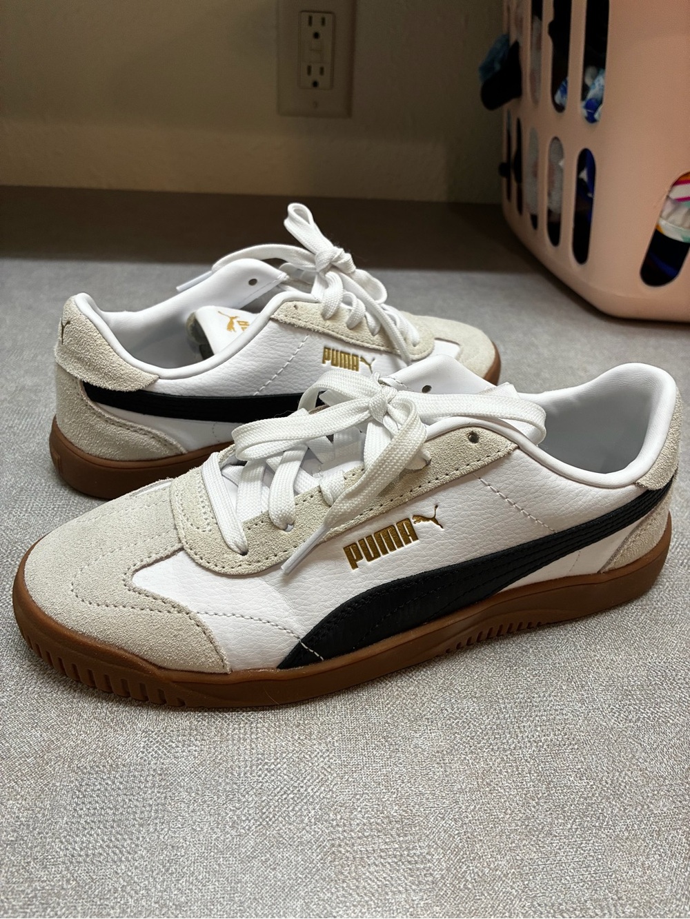Puma Kids White, Black & Gum Classic Court Sneakers